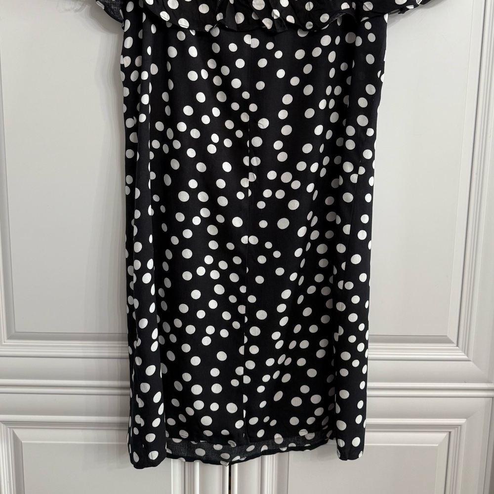 Coco Bianco Large Black/White Polka Dot Off the Shoulder Double Ruffle Dress - Picture 10 of 12